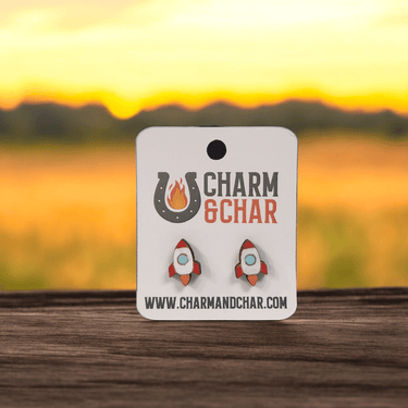 Rocket Ship Wood Stud Earrings - Stud Earring - Charm and Char